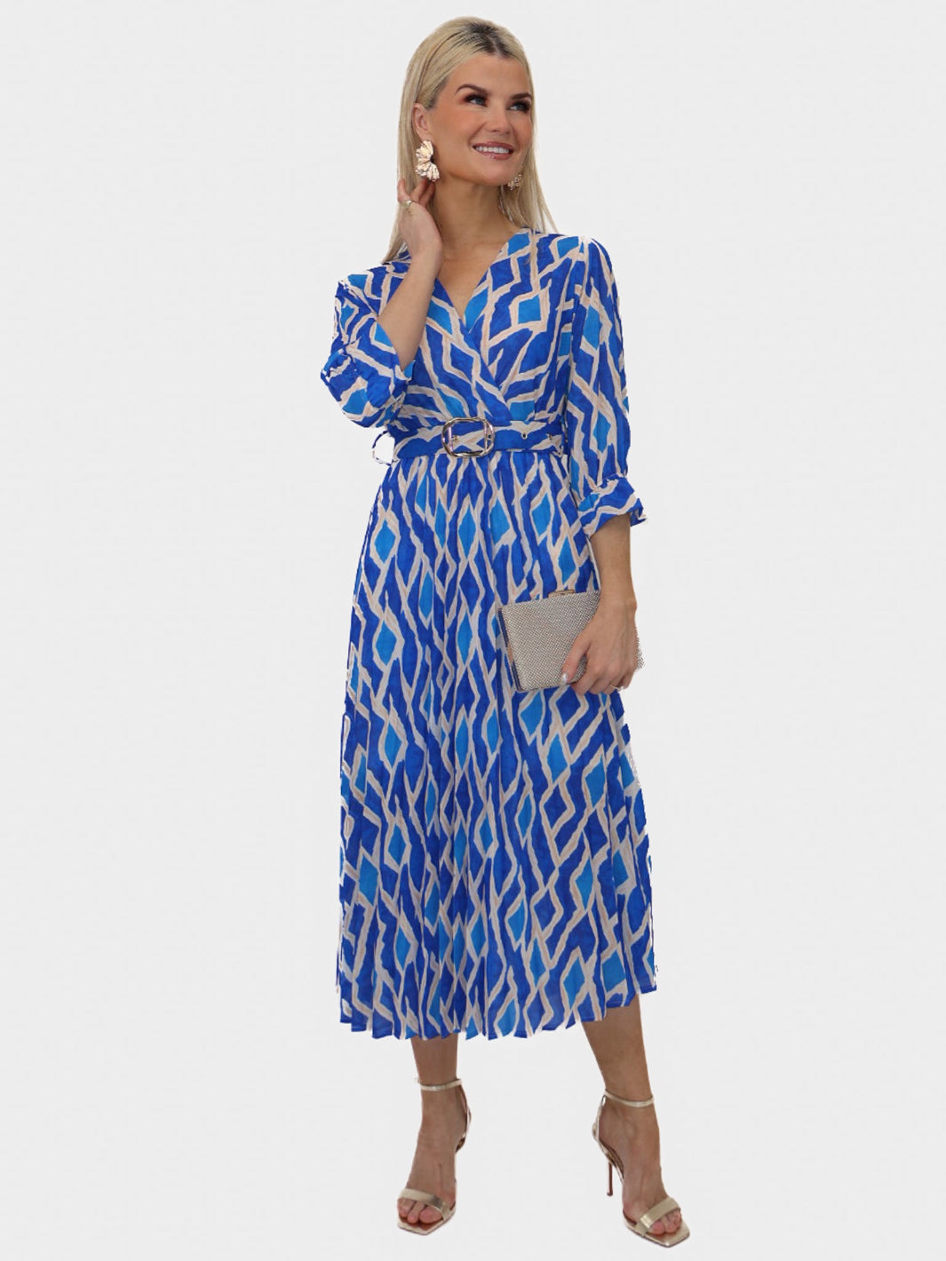 Kate & Pippa Positano Midi Dress In Blue Print-Nicola Ross