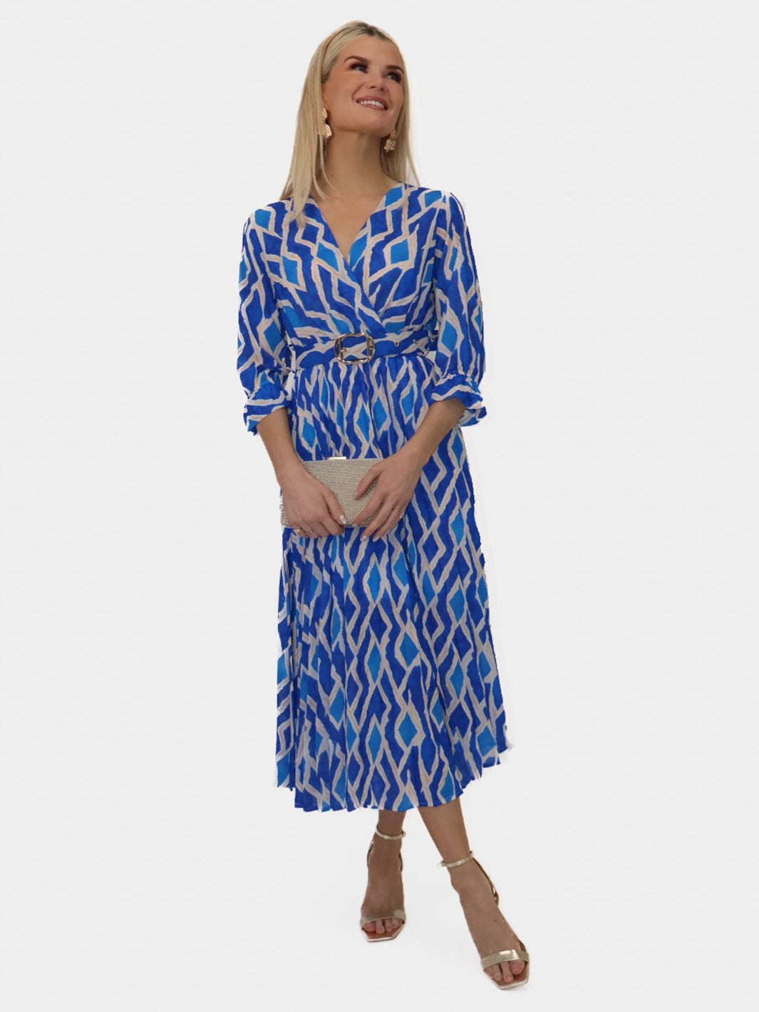 Kate & Pippa Positano Midi Dress In Blue Print-Nicola Ross