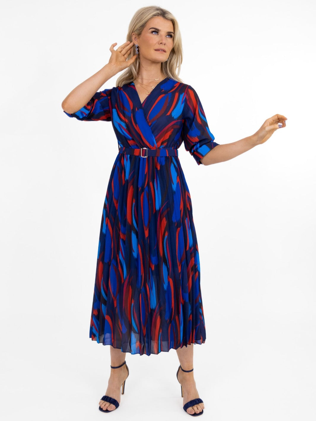 Kate & Pippa Positano Midi Dress In Navy/ Blue / Red-Nicola Ross