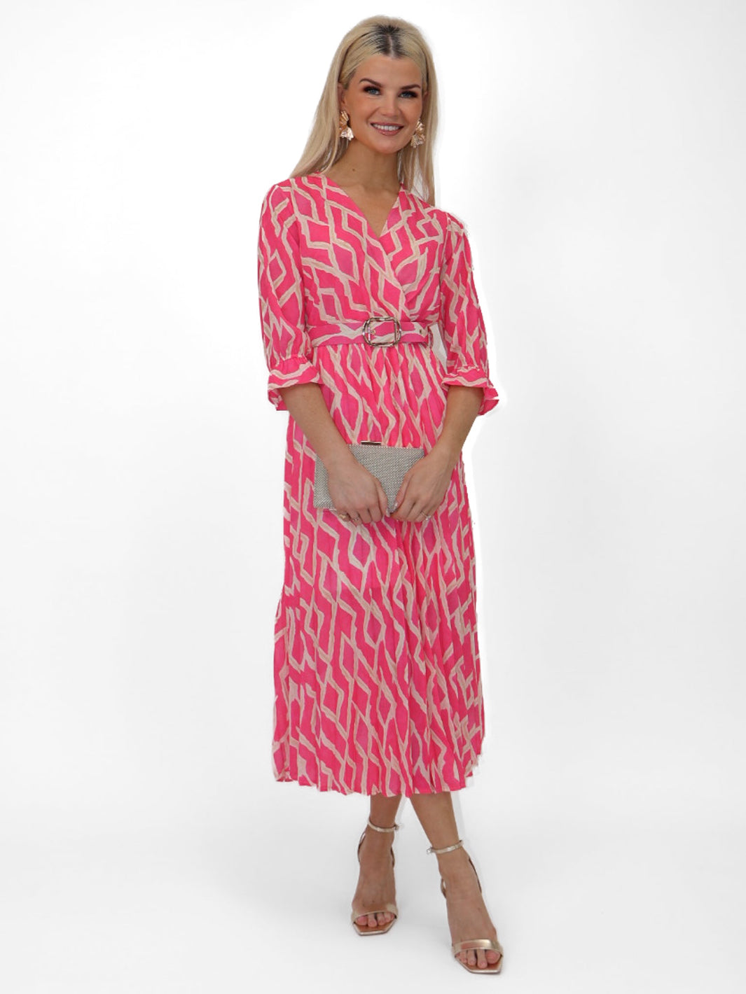 Kate & Pippa Positano Midi Dress In Pink Print-Nicola Ross