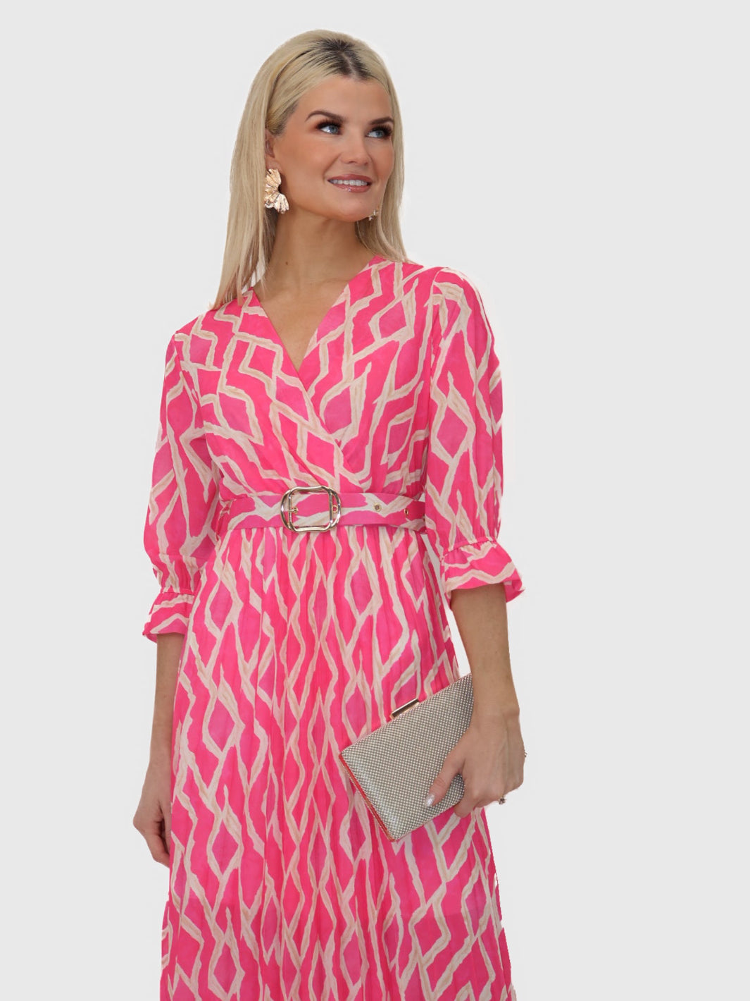 Kate & Pippa Positano Midi Dress In Pink Print-Nicola Ross