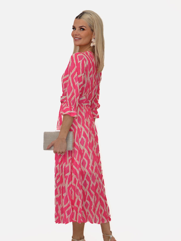 Kate & Pippa Positano Midi Dress In Pink Print-Nicola Ross