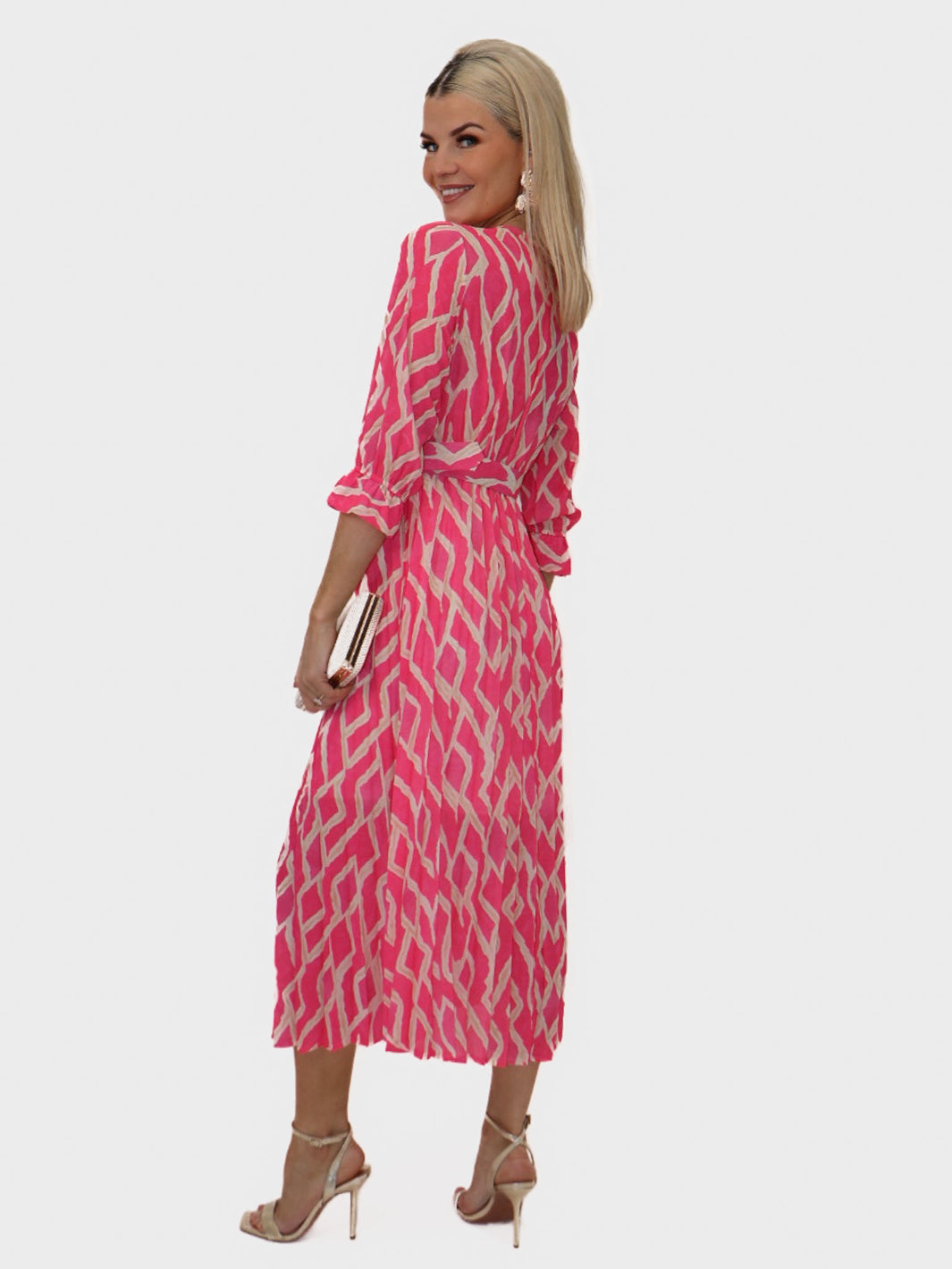 Kate & Pippa Positano Midi Dress In Pink Print-Nicola Ross