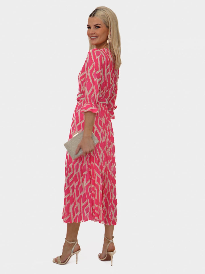 Kate & Pippa Positano Midi Dress In Pink Print-Nicola Ross