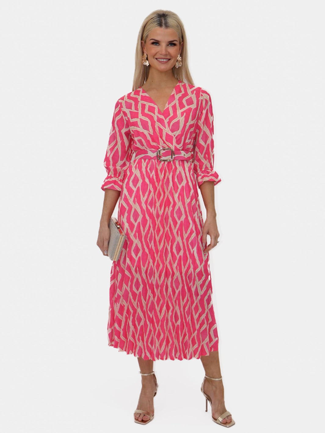 Kate & Pippa Positano Midi Dress In Pink Print-Nicola Ross