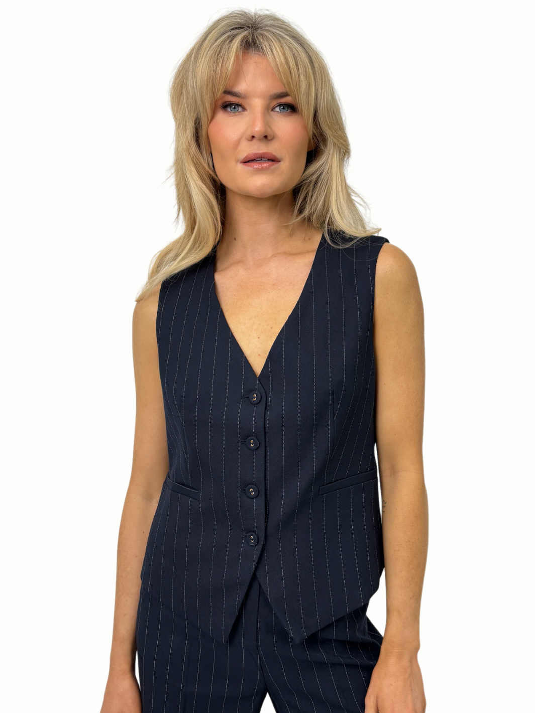 Kate & Pippa Rica Waistcoat In Navy Pinstripe-Nicola Ross