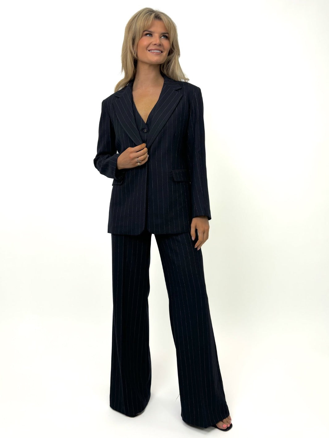 Kate & Pippa Sassari Blazer In Navy Pinstripe-Nicola Ross