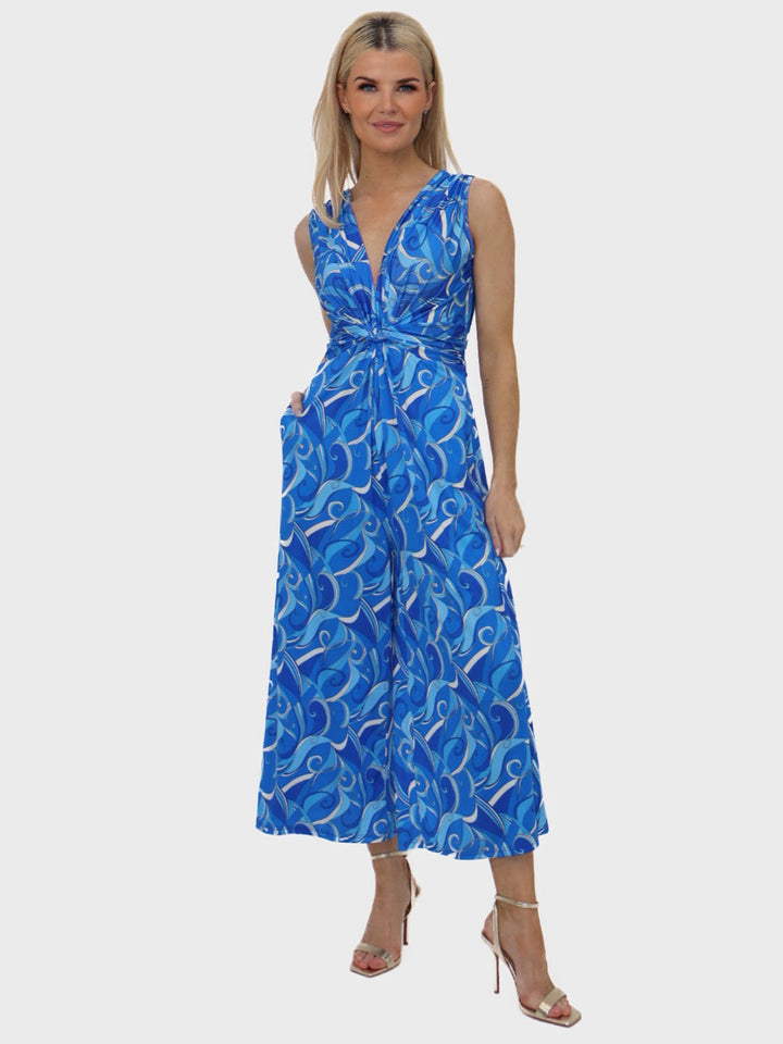 Kate & Pippa Servino Culotte Jumpsuit In Blue Print-Nicola Ross