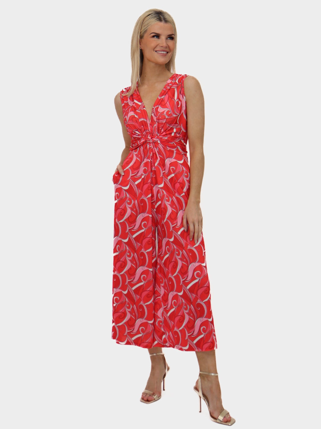 Kate & Pippa Servino Culotte Jumpsuit In Red Print-Nicola Ross