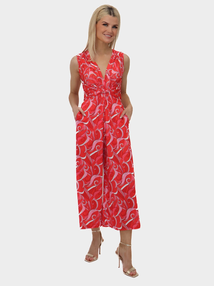 Kate & Pippa Servino Culotte Jumpsuit In Red Print-Nicola Ross