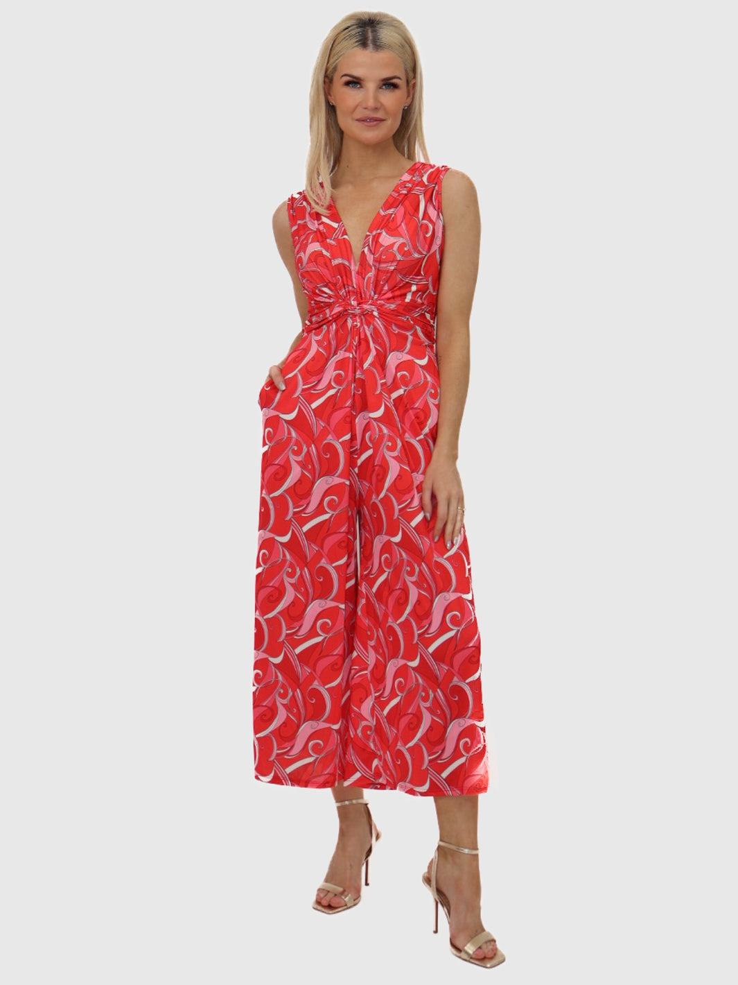 Kate & Pippa Servino Culotte Jumpsuit In Red Print-Nicola Ross