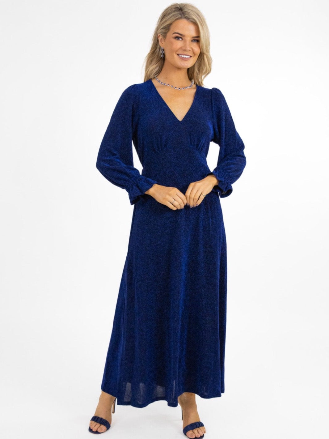 Kate & Pippa Streasa Lurex Dress In Royal Blue Sparkle-Nicola Ross