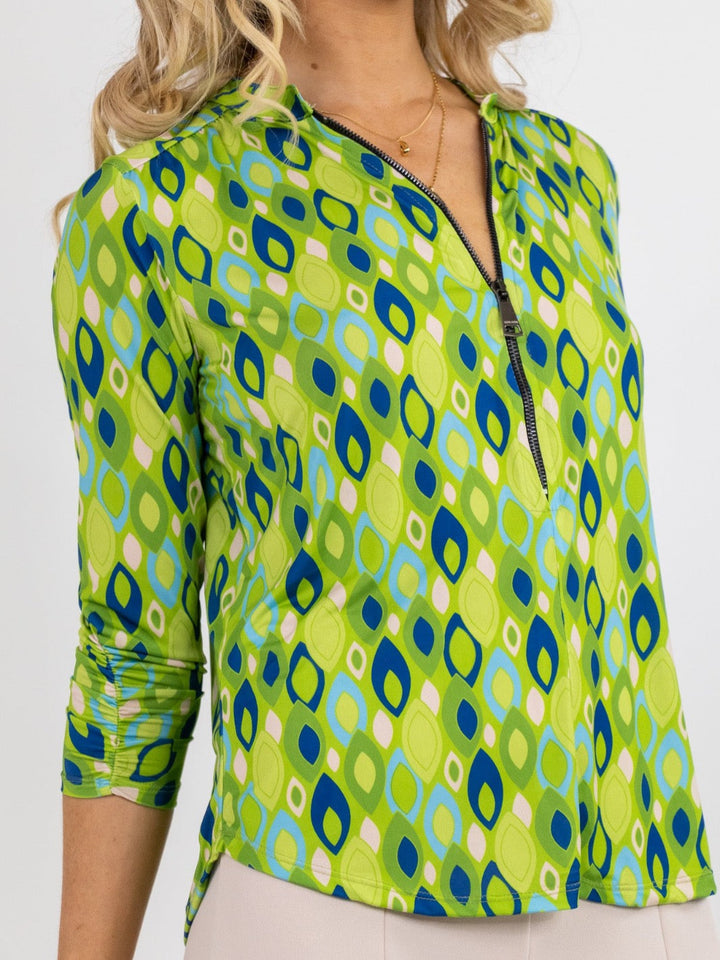 Kate & Pippa Zip Top In Green Print-Nicola Ross